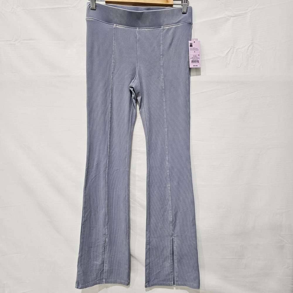 New Wild Fable Blue Ribbed Flare Pants Split Hem High Rise Small NWT Stretch